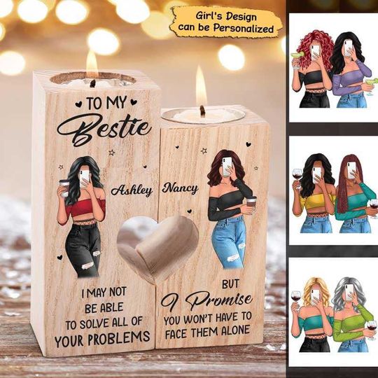 Discover Standing Selfie Girls Besties Personalized Candle Holder