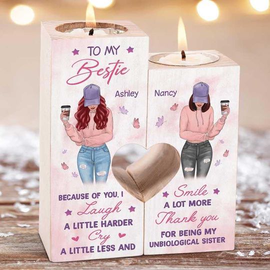 Discover My Bestie Pink And Purple Personalized Candle Holder