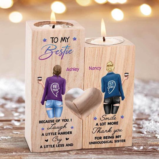 Discover Denim Jacket Besties Personalized Candle Holder