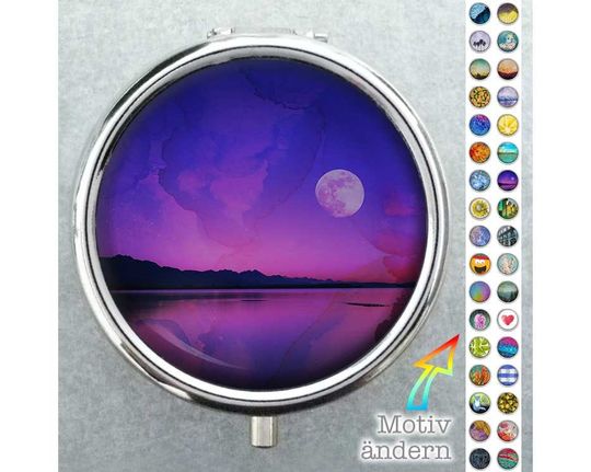 Discover OVERLAND 05 pocket ashtray with spring lid, ashtray with desired motif, pocket ashtray can be personalized - Moonlit night at the lake