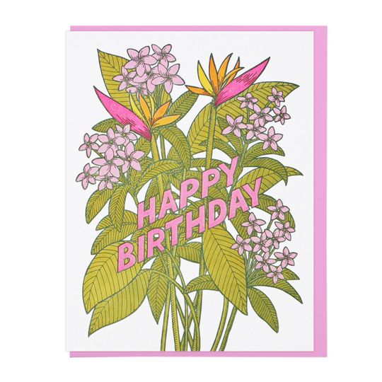 Discover Tropical Flowers Birthday Letterpress Card