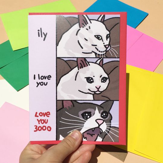 Discover I love you 3000 sad cat meme card - screaming cat, crying cat heart meme, funny cat anniversary card, funny anniversary card for cat lover