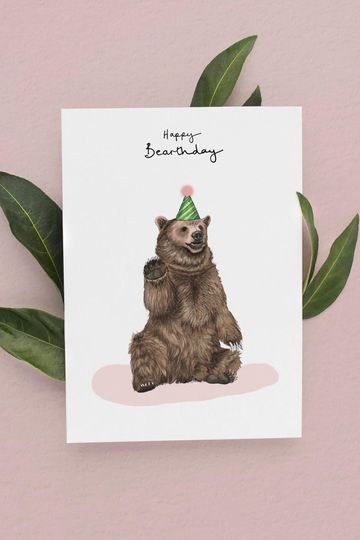 Discover Happy Bearthday Card, Bear Birthday Card, Birthday Card, Birthday Cards, Grizzly Bear Card, Cute Birthday Card, Funny Animal Cards