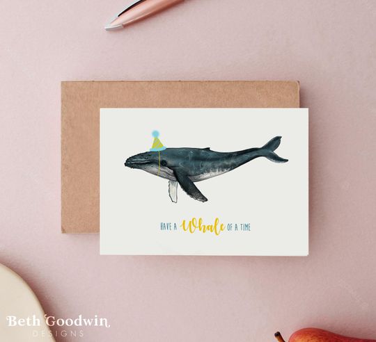Discover Whale Birthday Card, Funny cards, Birthday Cards, Cute Birthday Cards, Humpback Whale Birthday card, Whale Cards