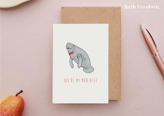 Discover You're my Manatee, Manatee Card, Funny Anniversary Card, Valentines Card