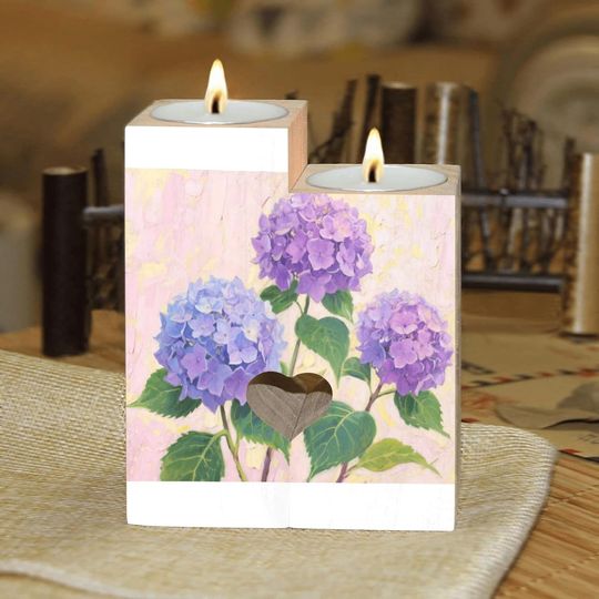 Discover Noble Purple Hydrangea Candle Holders Gift for Women Wooden Heart Candlestick Personalized Christmas Birthday Graduation Friendship Gifts Home Wedding Dinning Party Decorative