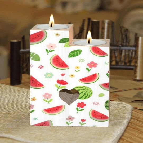 Discover Cartoon Red Watermelons Candle Holders Gift for Women Wooden Heart Candlestick Personalized Christmas Birthday Graduation Friendship Gifts Home Wedding Dinning Party Decorative