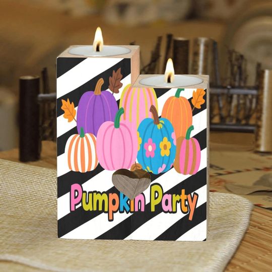 Discover Colorful Pumpkin Party Candle Holders Gift for Women Wooden Heart Candlestick Personalized Christmas Birthday Graduation Friendship Gifts Home Wedding Dinning Party Decorative