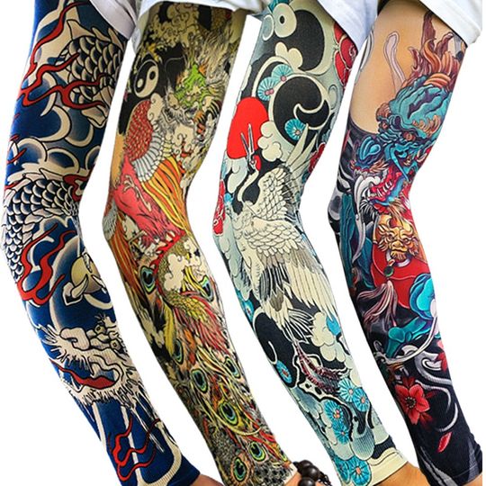 Discover Arm Covers Flower Arm Tattoo Sleeve UV Protection Cycling Gloves Men Sunscreen Sleeve Sunscreen Arm Warmers Sun Protection Cover