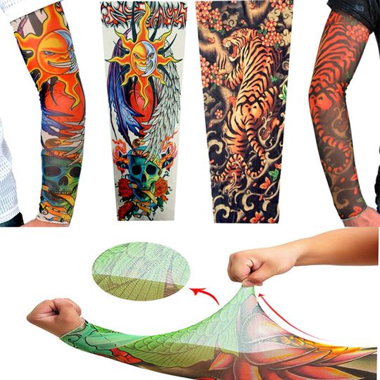 Discover 1PCS Plus Size Summer Riding Driving Tattoo Sleeve Print Arm Sleeves Sun Uv Protection Arm Warmers for Men Women Sleeve