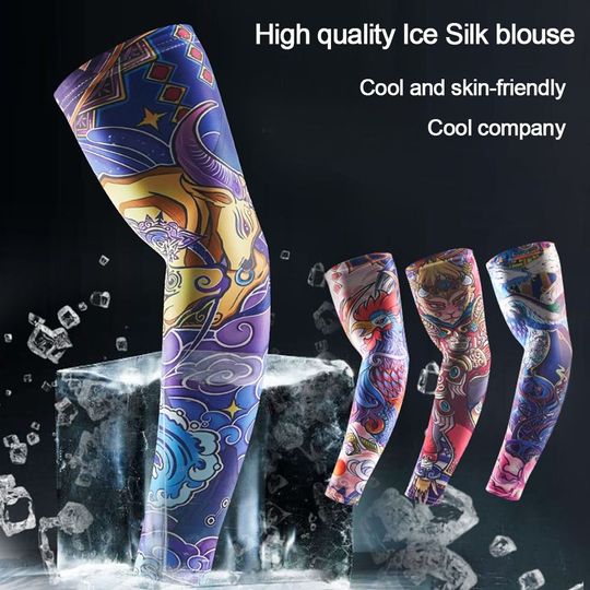 Discover 1Pair Flower Arm Tattoo Sleeves Seamless Outdoor Riding Sunscreen Arm Sleeves Sun Uv Protection Arm Warmers For Men Women