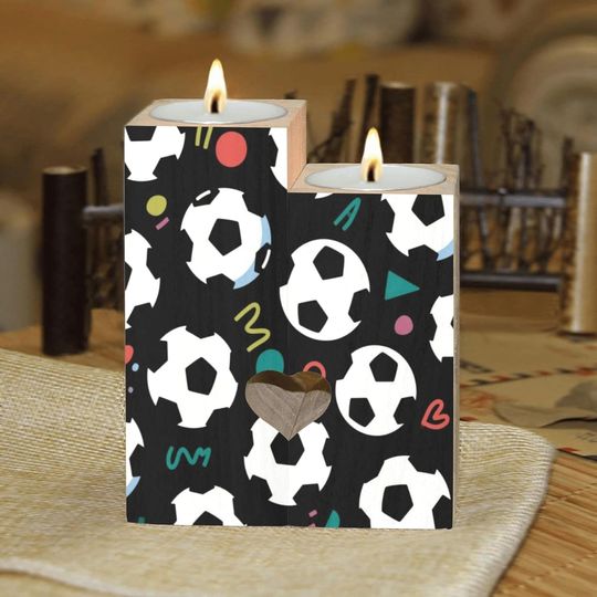 Discover Cartoon Colorful Football Candle Holders Gift for Women Wooden Heart Candlestick