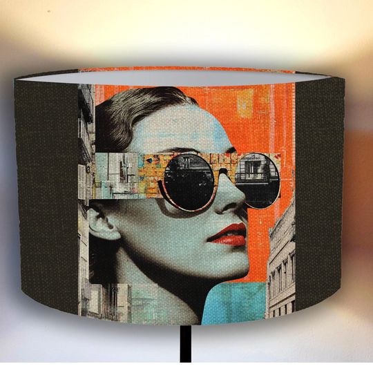 Discover Lampshade with retro pop-art collage portrait  colorful woman face design