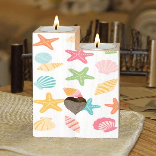 Discover Light Watercolor Star Candle Holders Gift for Women Wooden Heart Candlestick