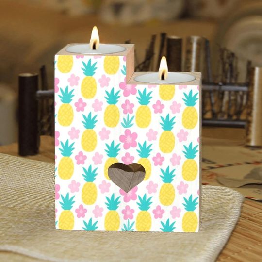 Discover Cute Yellow Pineapples Candle Holders Gift for Women Wooden Heart Candlestick