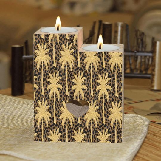 Discover Gold Cartoon Tree Candle Holders Gift for Women Wooden Heart Candlestick