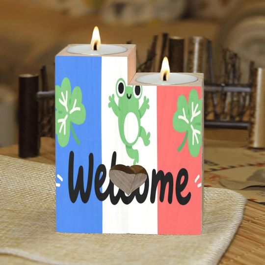 Discover Welcome Green Frog Candle Holders Gift for Women Wooden Heart Candlestick