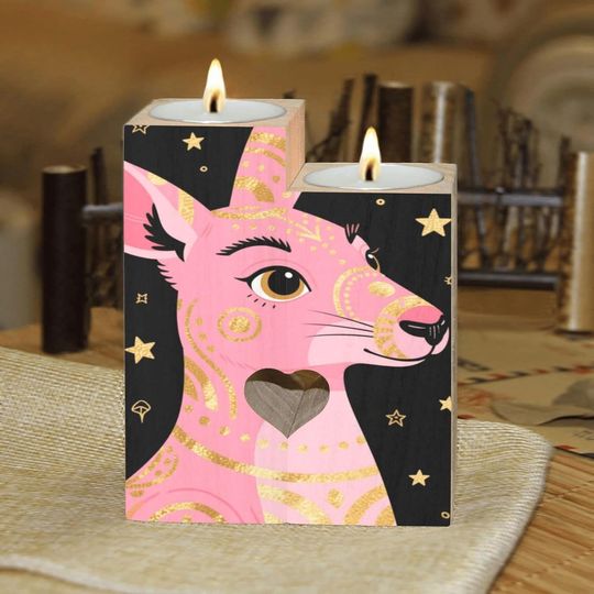 Discover Exquisite Pink Kangaroos Candle Holders Gift for Women Wooden Heart Candlestick