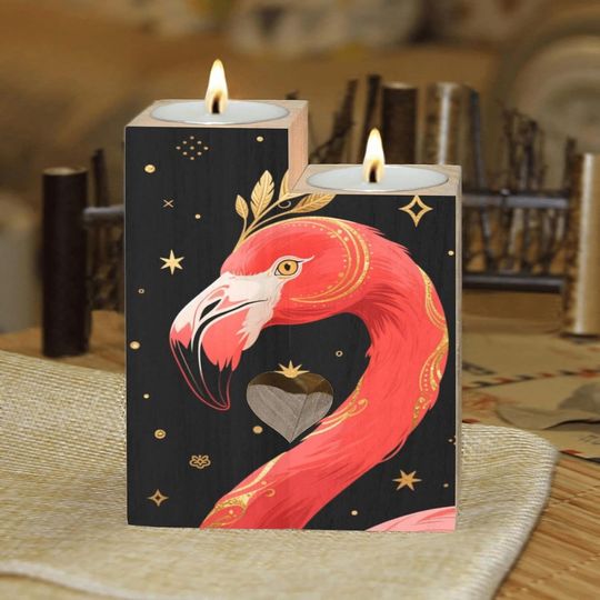 Discover Exquisite Red Flamingos Candle Holders Gift for Women Wooden Heart Candlestick