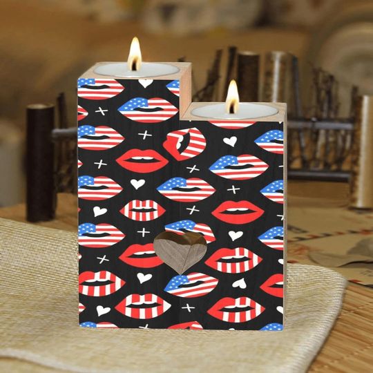 Discover Art Lips in Black Candle Holders Gift for Women Wooden Heart Candlestick