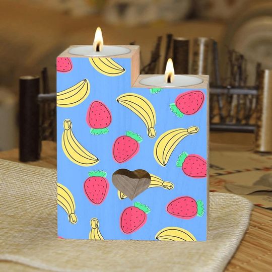 Discover Summer Fruits Bananas and Strawberries Candle Holders Wooden Heart Candle