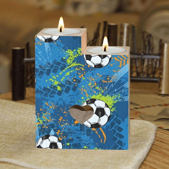 Discover Football Pattern Candle Holders Wooden Heart Candle Holder for Home Decorative, Wedding, Dinning, Party
