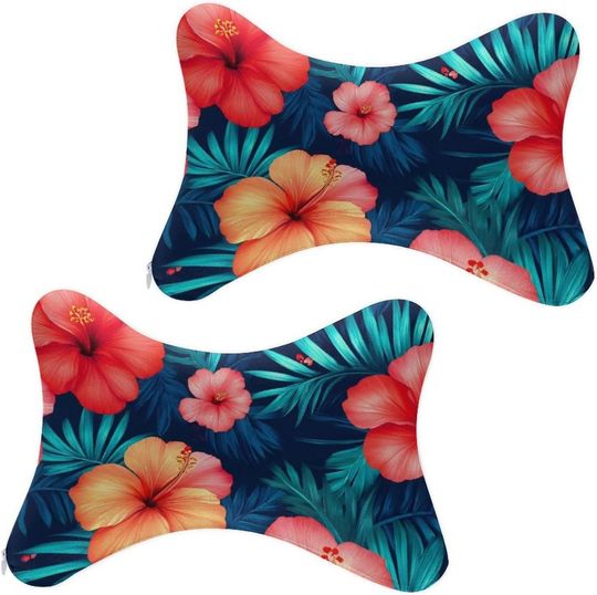 Discover Car Neck Pillow Fashion Hawaiian Colorful Hibiscus Flowers Neck Bone Pillows