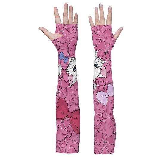 Discover Marie Cat Kawaii Cartoon Print Arm Sleeves - Pink Ice Silk Breathable UV Protection for Stylish Daily & Outdoor Adventures