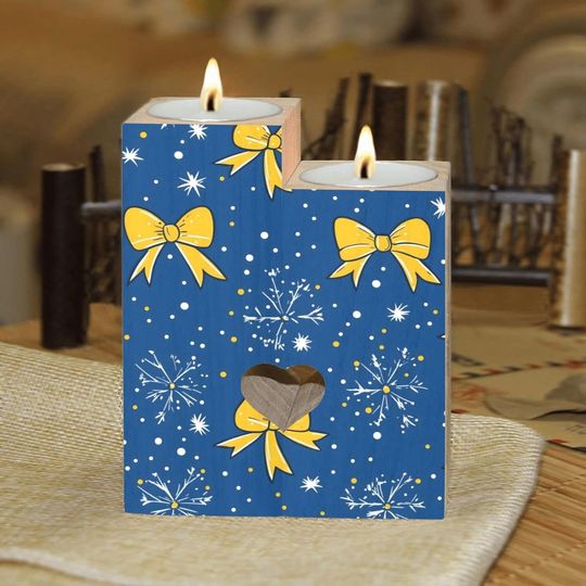 Discover Yellow Bows Pattern Candle Holders Wooden Heart Candle Holder for Home Decorative, Wedding, Dinning, Party