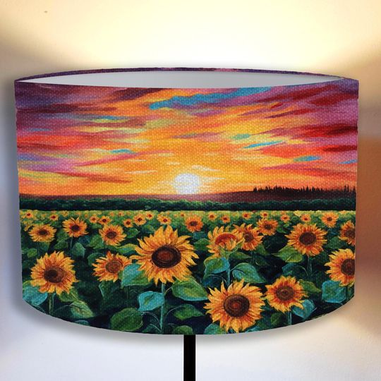 Discover lampshade for a floor and pendant lamp, Sunset over a sunflower field Lampshade