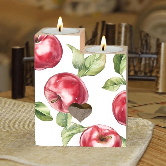 Discover Red Apples on White Background Candle Holders Wooden Heart Candle Holder for Home Decorative, Wedding, Dinning, Party