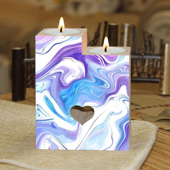 Discover Marble Watercolor Pattern Candle Holders Wooden Heart Candle Holder