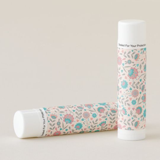 Discover Teal & Coral Folk Art Floral Pattern Lip Balm