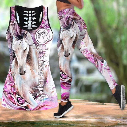 Discover Beautiful Love Horse 3D All Over Printed Hollow Tank Top & Leggings