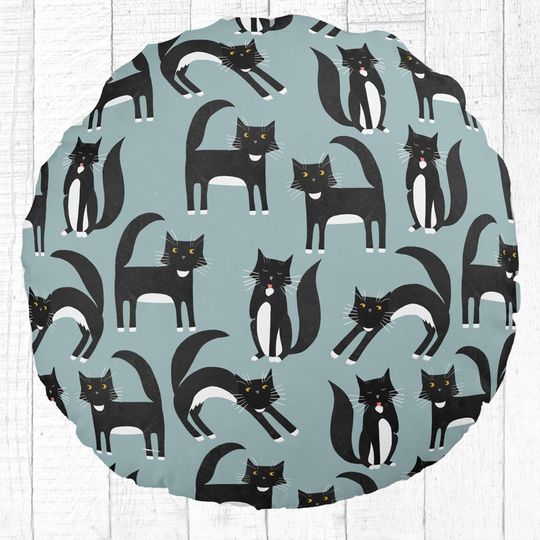 Discover Tuxedo Black and White Cats Round Pillow