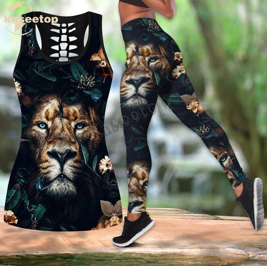 Discover Girls Love Flower And Lion Tank Top Legging