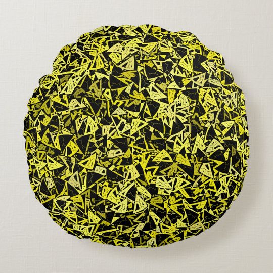Discover Yellow Green Black Triangle Seamless Pattern Round Pillow