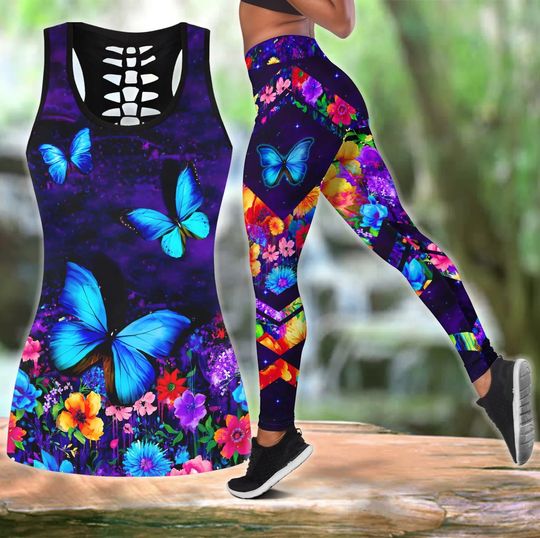 Discover Butterfly Colorful 3D Printed Hollow Tank Top & Leggings