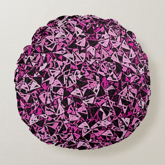 Discover Pink Black Triangle Seamless Pattern Round Pillow