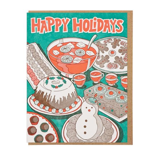 Discover Happy Holidays Party Foods Letterpress Card