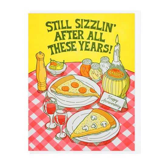 Discover Still Sizzlin' Pizza Anniversary Letterpress Card