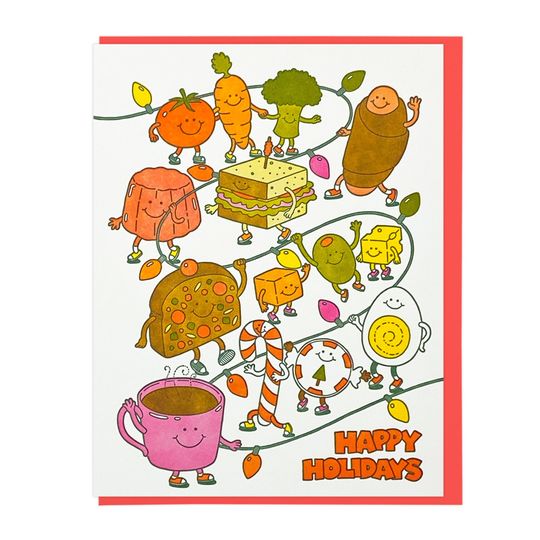 Discover Happy Holidays Food Friends Letterpress Card