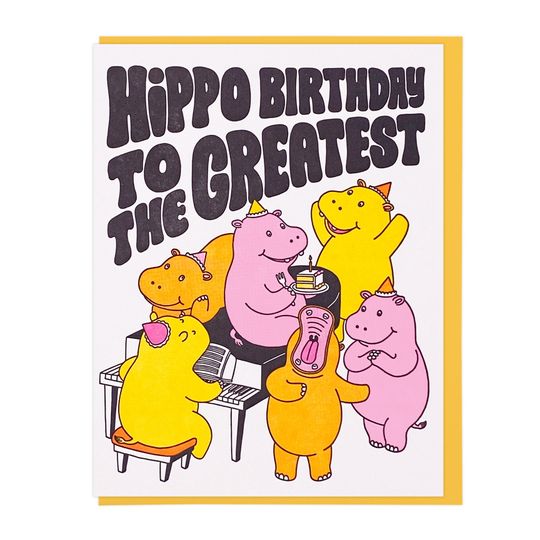 Discover Hippo Birthday Letterpress Card