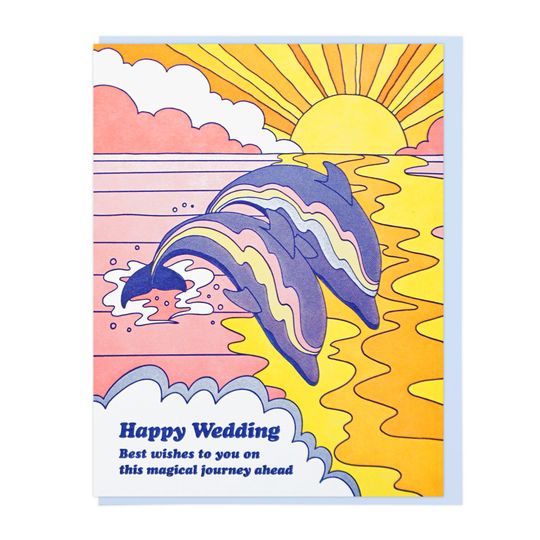 Discover Happy Wedding Dolphins Letterpress Card