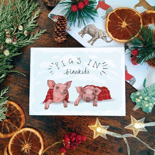 Discover Pigs in Blankets Christmas Card, Vegan Christmas Cards, Vegan Christmas, Pig Christmas Card, Pig Crds