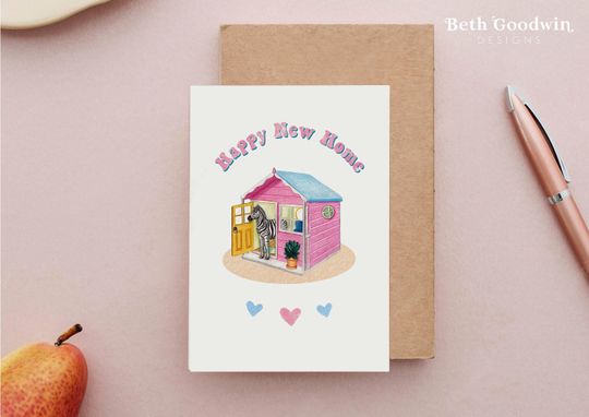Discover New Home Card, Pink Moving Home card, Quirky Hand Drawn New House Card
