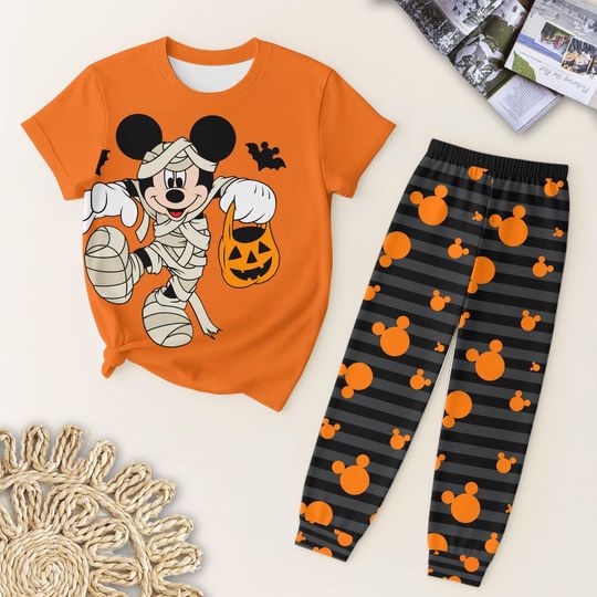 Discover MK Mouse Halloween Pajamas Set, WDW Halloween Shirt, Cartoon Pumpkin Tee, Spooky Season Gift, Fall Holiday Gift