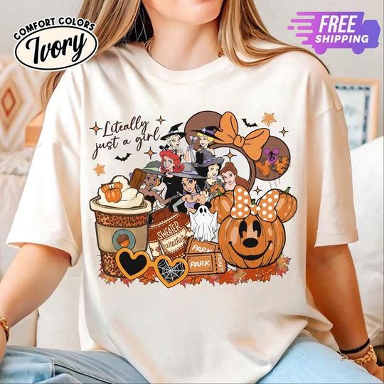 Discover Disneyyland Princess Halloween Shirt Literally Just A Girl Halloween Shirt Mickeyy Minniee Bow Shirt Disneyyland Halloween Family Matching Tee