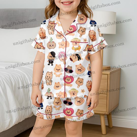 Discover Kawaii Stray Kids SKZoo Han Quokka Satin Pajama Set, Stray Kids Skzoo Quokka Sleepwear, SKZ Merch, Stray Kids Kpop PJS