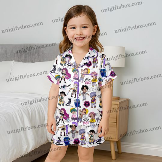 Discover K-pop Demon Hunters Silk Pajamas for Kids, Kpop Merch Gift Rumi Satin Pjs, Huntrix Rumi Mira Zoey Cosplay, Saja Boys Jinu Baby Mystery Abby